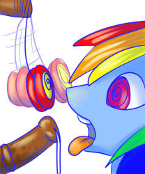 animals_only cum femsub horse horse_girl maledom multicolored_hair my_little_pony pegasus pendulum rainbow_dash spiral_eyes symbol_in_eyes tongue tongue_out western wings