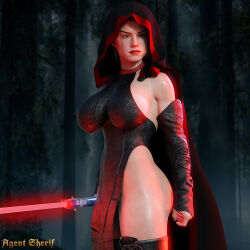 3d agentsherif ass bare_shoulders breasts corruption expressionless female_only huge_breasts lightsaber red_lipstick rey_(star_wars) solo star_wars thighs
