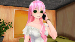 3d biliocho binary_eyes breasts expressionless female_only femsub large_breasts long_hair luka_megurine open_mouth pink_hair standing standing_at_attention symbol_in_eyes tech_control vocaloid