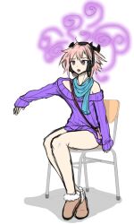 androgynous astolfo_(fate/grand_order) chair fate/grand_order fate_(series) headphones hotpot_(colorist) male_only malesub open_mouth pink_hair purple_eyes scarf solo spiral spiral_eyes sweater symbol_in_eyes trap zko