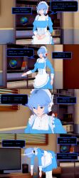  3d blue_hair comic dialogue empty_eyes fembot femsub maid maid_headdress neon_genesis_evangelion rei_ayanami short_hair text yb1999 