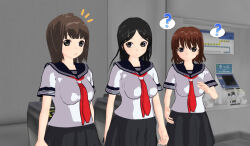 3d 3d_custom_girl black_hair brown_hair multiple_girls original school_uniform