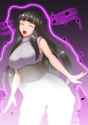 black_hair breasts closed_eyes female_only femsub gradient_background hadant hinata_hyuuga hypnotic_audio hypnotic_music large_breasts long_hair naruto_(series) open_mouth signature simple_background solo transformation watermark