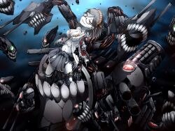 abyssal_fleet breasts corruption empty_eyes femsub glasses grey_hair happy_trance kantai_collection kirishima_(kantai_collection) large_breasts ogawa_shou pale_skin personification short_hair torn_clothes
