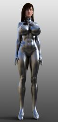 3d breasts brown_hair collar female_only fembot femsub final_fantasy final_fantasy_vii graybot high_heels large_breasts robot robotization solo standing standing_at_attention tech_control theheckle tifa_lockhart whitewash_eyes