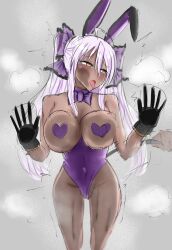 against_glass ahoge bangs bare_shoulders blush bow breast_press breath bunny_ears bunny_girl bunnysuit cherry_(ts_mahou_shoujo_nao!) collar female_only femsub gloves heart_eyes huyasabusabu large_breasts open_mouth pantyhose pasties pink_hair symbol_in_eyes tail tan_skin tie tongue tongue_out topless trembling ts_mahou_shoujo_nao! twintails yellow_eyes