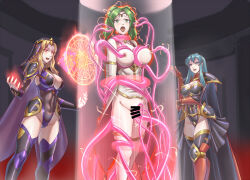 alternate_costume aura bare_breasts blonde_hair blue_eyes blue_hair bondage book bottomless brain_injection breasts breasts_outside cape censored cleavage corruption eirika_(fire_emblem) evil_smile female_only femdom femsub fire_emblem fire_emblem_the_sacred_stones floating green_eyes green_hair happy_trance hypnotized_dom hypnotized_hypnotist l&#039;arachel_(fire_emblem) large_breasts leebigtree magic magic_circle mind_break natasha_(fire_emblem) nintendo nipple_play nipples open_mouth restrained sex smile tentacle_sex tentacles thighhighs thighs torn_clothes vaginal