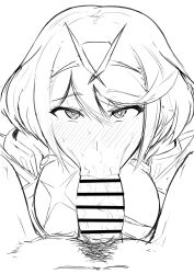 absurdres blowjob_face blush breasts crown drool fellatio gatyo_5 greyscale heart heart_eyes huge_breasts jewelry looking_at_viewer monochrome nintendo penis pubic_hair pyra_(xenoblade) short_hair stray_pubes sweat symbol_in_eyes xenoblade_chronicles xenoblade_chronicles_2