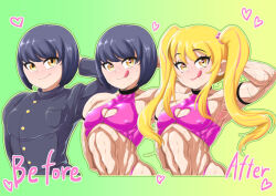  before_and_after bimbofication black_hair blonde_hair crossdressing drool feminization heart heart_eyes malesub original smile symbol_in_eyes text transformation translation_request twintails zxcv 