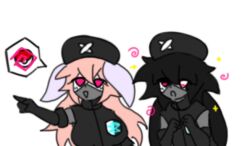  black_hair blonde_hair clothed enemy_conversion femdom gloves hat heart_eyes large_breasts malesub mask multiple_subs nintendo opera_gloves pink_eyes pokeball pokemon pokemon_black_and_white simple_background speech_bubble tagme team_plasma uniform white_background woot 