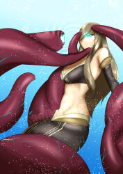 absurdres androgynous androgynous_dom breasts chin_hold cleavage femsub fish_girl glowing glowing_eyes hair_covering_one_eye hypnotic_eyes large_breasts long_hair mermaid midriff tales_of_(series) tales_of_the_abyss tear_grants tentacles usagiforehead
