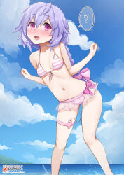  bikini blush braid complex_background confused female_only femsub hair_ribbon hyperdimension_neptunia long_hair open_mouth plutia purple_eyes purple_hair ribbon sex_toy signature unaware vahn_yourdoom 