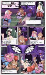 anonbb backpack bare_legs barefoot black_eyes blue_eyes channeler_(pokemon) comic feet femdom femsub foot_focus gameplay_mechanics haunter hitmonchan hypnotic_eyes instant_loss malesub multiple_subs nintendo pink_hair pokemon pokemon_(creature) pokemon_red_green_blue_and_yellow pokemon_trainer socks spiral_eyes sweat tabi text