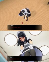 3d absurdres black_hair breasts comic custom_maid_3d_2 dazed drool empty_eyes expressionless female_only femsub gloves maid maid_headdress open_mouth original spiral text