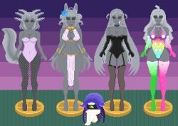 angel axolotl_girl blue_eyes blue_hair bunnysuit collar dominatrix empty_eyes fox_ears ghatako happy_trance harem_outfit jesmonssvt kitsune_girl kotorihikarivt malamar_outfit miyumiyu_vt nyarukavt petrification pink_hair pixel_art pokemon purple_hair slime slimevt statue super_smash_bros. tail virtual_youtuber white_skin yellow_eyes