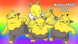  androgynous androgynous_dom androgynous_only androgynous_sub bottomless brynhexx coin drowzee gradient_background happy_trance heart hypno multiple_subs nintendo nude open_mouth pendulum pokemon pokemon_(creature) simple_background smile spiral_eyes symbol_in_eyes text topless yellow_skin 