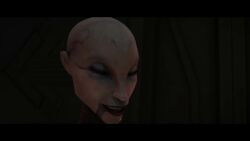  3d animated asajj_ventress bald bodysuit femdom lightsaber malesub open_mouth savage_opress shorts small_breasts sound star_wars tattoo thighhighs trigger video yellow_eyes 