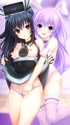  bare_shoulders black_hair breast_grab breasts breasts_outside bunny_ears bunnysuit dazed dress drool expressionless female_only femdom femsub fingering from_behind gloves groping hair_ornament hair_ribbon hairpin hyperdimension_neptunia hypnotic_screen irori long_hair nepgear nipples open_clothes open_mouth opera_gloves panties phone purple_eyes purple_hair pussy_juice red_eyes ribbon skirt skirt_lift smile socks spiral_eyes standing thighhighs thighs topless underwear undressing uni very_long_hair yuri 
