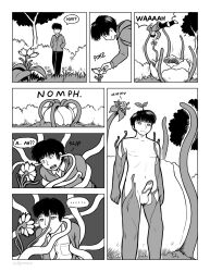  bottomless brain_injection comic corruption empty_eyes erection greyscale happy_trance hypnotic_plant male_only malesub monochrome nude original penis plant short_hair sleepymaid smile spiral_eyes symbol_in_eyes tentacle_in_mouth tentaclejob tentacles text topless transformation undressing vore 