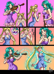  aura cleavage comic dress erect_nipples erect_nipples_under_clothes female_only femdom femsub kyo-domesticfucker music sailor_moon sailor_moon_(series) sailor_neptune twinning yuri 