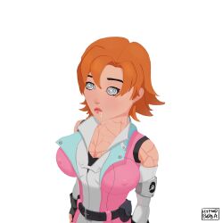  drool female_only femsub hypnoboba nora_valkyrie orange_hair rwby simple_background spiral_eyes symbol_in_eyes 