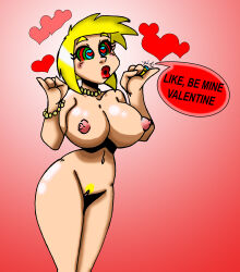 absurdres bimbofication blonde_hair bottomless breasts crazycowproductions dialogue female_only femsub happy_trance heart heart_eyes hypnotic_eyes kissing large_breasts pubic_hair short_hair symbol_in_eyes text topless wedding_ring