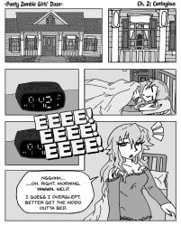 bed comic female_only greyscale karma-x long_hair original pajamas sleeping text