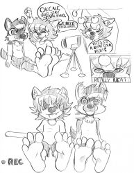 accidental_hypnosis barefoot camera cat_girl comic drool feet femsub foot_focus furry malesub open_mouth original pendulum short_hair spiral_eyes symbol_in_eyes text tongue tongue_out wolf_boy zuneycat