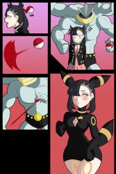  black_hair femsub machamp marnie_(pokemon) nintendo pokeball pokemon pokemon_sword_and_shield senpailove tagme 