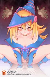  animated animated_gif bare_shoulders blonde_hair blush bouncing_breasts breasts choker cleavage cowgirl_position dark_magician_girl femsub hat heterosexual large_breasts long_hair looking_at_viewer nipples open_mouth penis pov sex smile staff sweat vaginal waero yellow_eyes yu-gi-oh! 