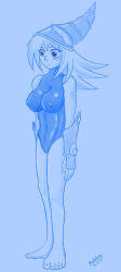 barefoot breasts cameltoe dark_magician_girl erect_nipples expressionless feet femsub glowing glowing_eyes hat large_breasts latex leotard long_hair monochrome rutilus sketch standing standing_at_attention tech_control yu-gi-oh!