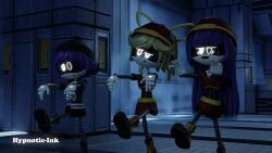 blender blonde_hair doll_(murder_drones) goth hypnotic-ink lizzy_(murder_drones) murder_drones purple_hair robot_girl uzi_doorman whitewash_eyes zombie_walk