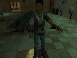 3d alyx_vance belt black_hair breasts female_only gloves gmod half-life_2 jacket jeans large_breasts looking_at_viewer phone short_hair standing valve vg-mc white_eyes