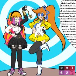  absurdres ace_attorney athena_cykes boots breasts chicken_pose english_text evil_smile female_only femdom femsub hair_ribbon happy_trance headphones long_hair orange_hair pendulum pet_play ponytail skirt sneakers speech_bubble spiral_background spiral_eyes spiralwash_eyes standing straight-cut_bangs symbol_in_eyes text thighhighs tie unfocused_eyes vi_(vynil) zmt62 zombietwink62 