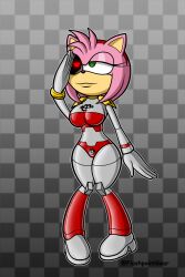 amy_rose black_sclera bodysuit boots empty_eyes enemy_conversion expressionless female_only femdom femsub flashpointgear furry glowing glowing_eyes green_eyes happy_trance headband hedgehog_girl robot robot_girl robotization saluting shoulder_pads smile sonic_the_hedgehog_(series) standing standing_at_attention