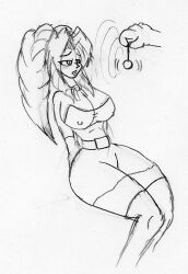 breasts empty_eyes expressionless femsub greyscale large_breasts long_hair monochrome pendulum traditional
