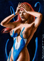  artguynj bottomless breasts female_only femsub large_breasts living_costume long_hair marvel_comics mary_jane_watson nipples nude open_mouth parasite red_hair simple_background spider-man_(series) super_hero symbiote tentacles tongue topless venom_(marvel) watermark western 