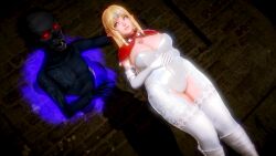  3d blonde_hair blue_eyes boots breasts cape cleavage collar elf elf_ears gloves high_heels honey_select_2 huge_breasts large_breasts leotard long_hair maledom ojisan opera_gloves standing thick_thighs thighhighs 