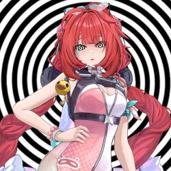  breasts female_only femsub kabuto60256131 manip open_mouth spiral spiral_background spiral_eyes spiraleditor_(manipper) sunglasses swimsuit twintails ukinami_yuzuha zenless_zone_zero 