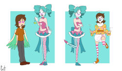  before_and_after claire_(sephirothkefka) clown clown_girl clownification crossdressing dazed diaper drool exitcalimari face_paint femboy femdom feminization frost_d_tart_(starvagrant) happy_trance malesub original pendulum ring_eyes thighhighs wings 