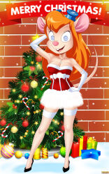  blonde_hair blue_eyes bow chip_n_dale_rescue_rangers christmas christmas_tree cleavage empty_eyes female_only femsub fishnets furry gadget_hackwrench gift gloves goggles goggles_on_head hand_on_head hand_on_hip happy_trance high_heels hypnotic_accessory large_breasts long_hair looking_at_viewer mouse_girl open_mouth opera_gloves posing red_hair smile snow solo tenzen text thighhighs 