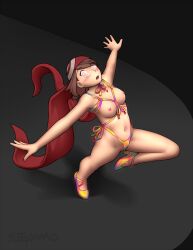  blush breasts brown_hair dancing female_only femsub hat high_heels may nintendo open_mouth pokemon pokemon_ruby_sapphire_and_emerald short_hair sleepymaid solo spiral_eyes symbol_in_eyes 