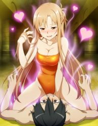  ai_art alternate_costume asuna aura bare_shoulders black_hair blonde_hair blush breasts corruption cosplay costume crossover femsub final_fantasy final_fantasy_vii happy_trance heart heterosexual hypnotic_clothing hypnotized_dom jemnezmy kirito leotard love malesub seductive_smile short_hair smile square_enix stein_(generator) sword_art_online symbol very_long_hair 