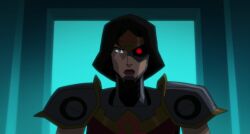 armor black_hair blue_eyes corruption crown dc_comics expressionless femsub jewelry robotization screenshot super_hero wonder_woman