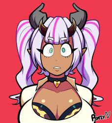 angry animated bra cleavage dark_skin dazed female_only femsub happy_trance horns huge_breasts kaa_eyes original ping pink_hair psyfly red_eyes resisting sound succubus tan_skin tongue_out twintails video white_hair