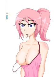 absurdres breasts crystal crystal_(zko) dazed drool empty_eyes expressionless female_only femsub large_breasts nexus_light open_clothes open_mouth original pendulum pink_hair ponytail solo topless