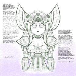 absurdres altered_common_sense alternate_costume ameerashourdraws breasts cleavage dazed drone dronification empty_eyes expressionless female_only fembot femsub jewelry latex mana_(series) monochrome open_mouth purple_eyes riesz_(mana) robotic_trance sketch square_enix text trials_of_mana
