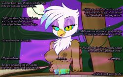  ai_art animated animated_eyes_only animated_gif beak bird_girl breasts caption coils dialogue femdom furry gilda jungle kaa_eyes manip my_little_pony naga_girl night nipples nude ping pov pov_sub seductive_smile suppas_(manipper) tail text video white_hair wings 
