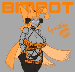  bimbofication female_only femsub glasses heart_eyes large_breasts orange_hair robot robot_girl symbol_in_eyes thighhighs uxdragon 