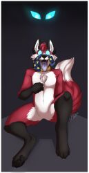  citrinelle fox_boy furry glowing glowing_eyes happy_trance kaa_eyes male_only malesub non-human_feet open_mouth panties_on_head paws simple_background smile tongue tongue_out 